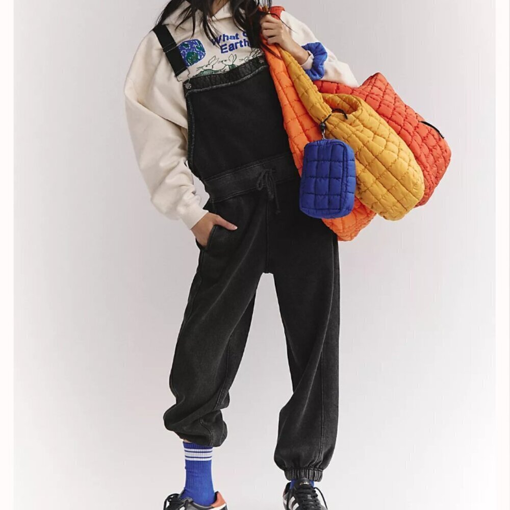 Free People Black Jumpsuit Relaxed Fit Adjustable Straps